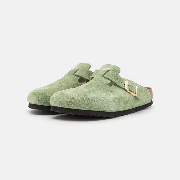 Birkenstock Boston Soft Footbed Suede Leather in Green Tea - Picture 2 of 16